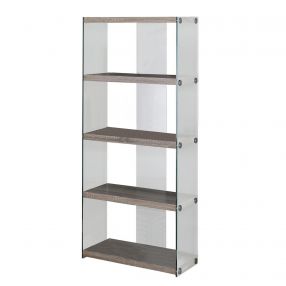 60" Particle Board And Clear Tempered Glass Bookcase