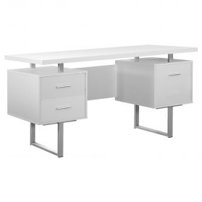 24" White Rectangular Computer Desk With Three Drawers