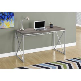 29.75" Dark Taupe Particle Board And Chrome Metal Computer Desk