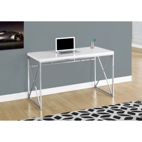 29.75" Glossy White Particle Board And Chrome Metal Computer Desk