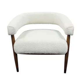29" Ivory Polyester Blend And Brown Solid Color Arm Chair