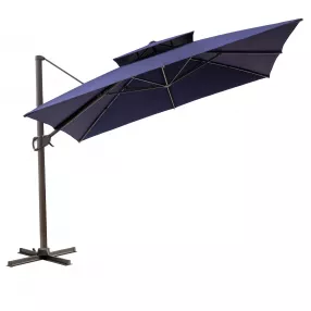 Navy Blue Polyester Round Tilt Cantilever Patio Umbrella With Stand