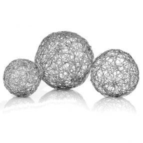 4" X 4" X 4" Shiny Nickel Or Silver Wire - Spheres Box Of 3