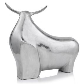 7" X 21" X 19.5" Rough Silver Extra Large Abstract Bull Sculpture