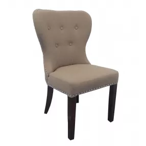 32" Taupe Linen And Natural Solid Color Side Chair