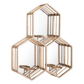 Golden Hexagon Trio Mirrored Wall Sconce