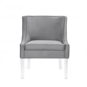 28" Light Gray and Clear Velvet Barrel Chair