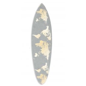 Grey And Gold World Map Surfboard Wall Art