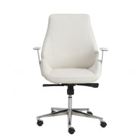 White Faux Leather Scoop Office Chair With Mod Armrests
