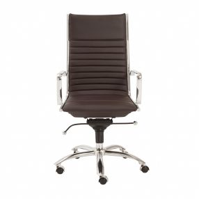 26.38" X 25.60" X 45.08" High Back Office Chair In Brown With Chromed Steel Base