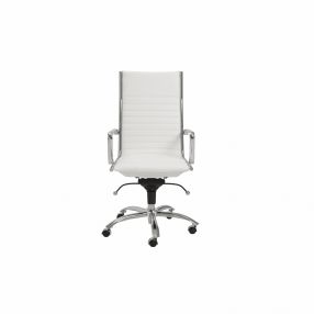 26.38" X 25.60" X 45.08" High Back Office Chair In White With Chromed Steel Base