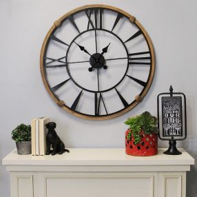 Round Metal Wood Frame Columbus Wall Clock