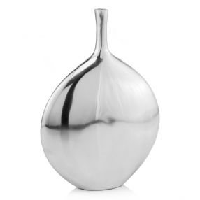 Mod Buffed Silver Long Neck Disc Vase
