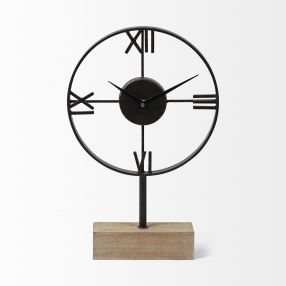 Black Metal Wood Desk Table Clock With Open Metal Frame
