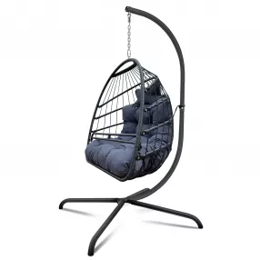 38" Beige And Black Metal Swing Chair