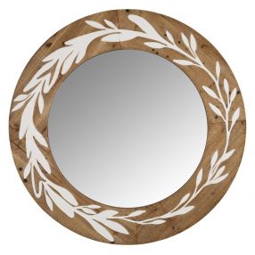 White And Natural Laurel Vine Carved Wood Wall Mirror