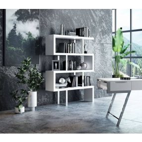 159" White Stainless Steel Four Tier Geometric Bookcase