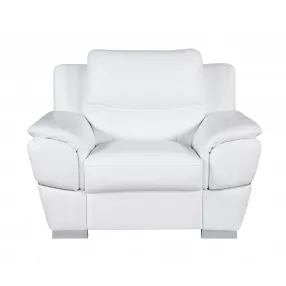 48" White and Silver Leather Match Arm Chair