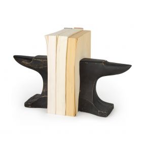 Distressed Black Anvil Bookends