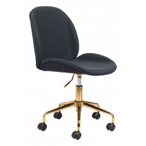 Contempo Black Velvet and Gold Rolling Office Chair