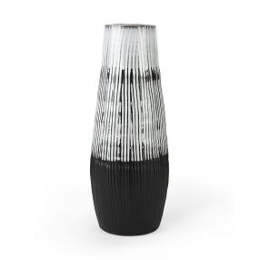 19" Black White and Gray Patterned Lines Ceramic Vase