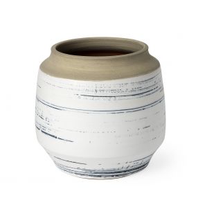 9" Blue White and Sand Coastal Ceramic Vase