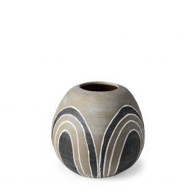 Brown Gray and White Arches Round Ceramic Vase