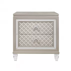 Champagne Toned Nightstand With Tapered Acrylic Legs And 2 Drawers