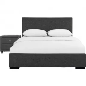 Grey Upholstered Full Platform Bed with Nightstand