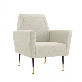 32" Beige And Gold Linen Arm Chair