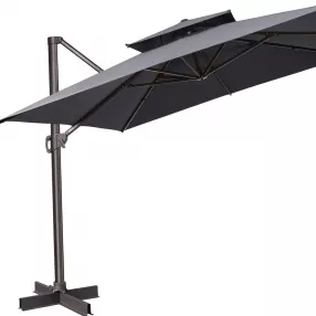 Dark Gray Polyester Square Tilt Cantilever Patio Umbrella With Stand