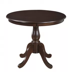 36" Espresso Brown Round Turned Pedestal Base Wood Dining Table