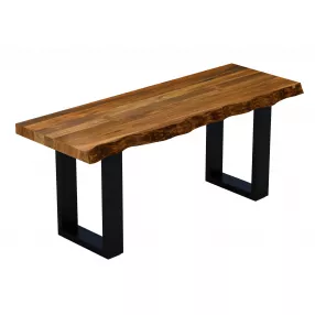 43" Brown and Black Solid Wood Dining Bench
