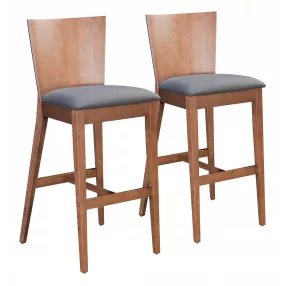 Set of Two 29" Gray And Brown Solid Wood Low Back Bar Height Bar Chairs