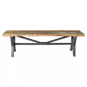 66" Brown And Black Distressed Solid Wood Dining bench