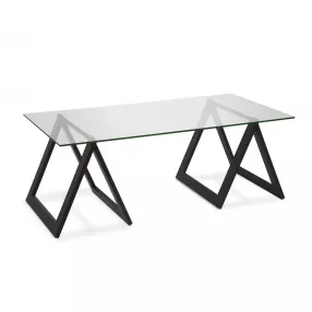 46" Black Glass And Steel Coffee Table
