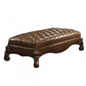 65" Brown Upholstered Faux Leather Bench
