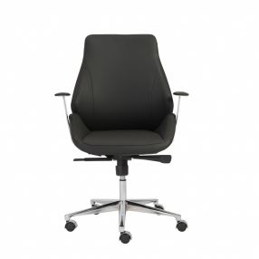 Black Faux Leather Scoop Office Chair with Mod Armrests
