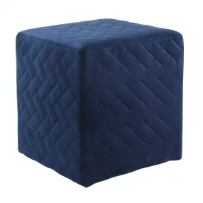 17" Navy Blue Velvet Quilted Cube Ottoman