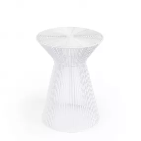 18" White Cinched Iron Round Top End Table