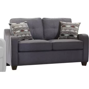 Gray linen love seat with brown accents comfortable outdoor studio couch furniture