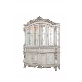 24" X 75" X 106" Antique White Wood Glass Mirror Hutch  Buffet