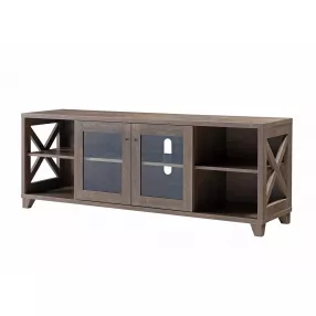 60" Brown Particle Board Mdf And Glass Cabinet Enclosed Storage TV Stand