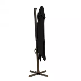 10' Black Polyester Square Tilt Cantilever Patio Umbrella With Stand