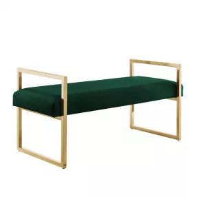 48" Hunter Green and Gold Upholstered Velvet Bench