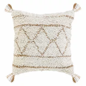20" X 20" White And Tan 100% Cotton Geometric Zippered Pillow