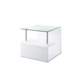 22" White Glass and Wood Square End Table With Two Shelves