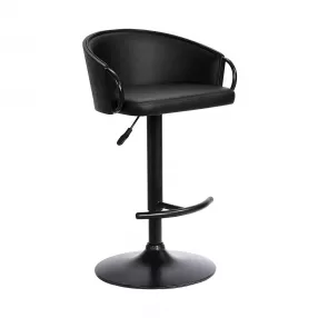 24" Black Faux Leather And Iron Swivel Low Back Adjustable Height Bar Chair