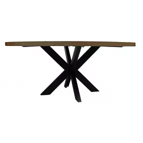 72" Gray Beige And Black Solid Wood And Iron Round Dining Table