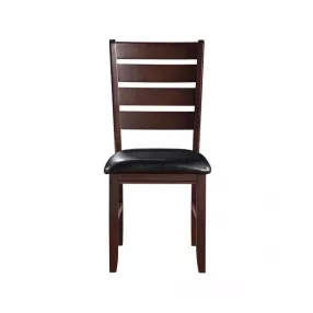Set of Two Espresso And Brown Upholstered Faux Leather Ladder Back Dining Side Chairs
